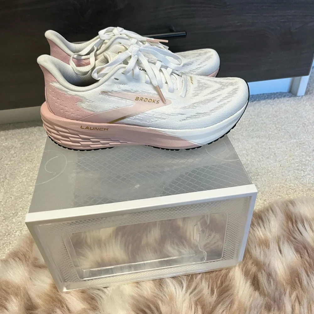 Brooks Women's Launch Athletic Shoes - White and Pink - Picture 1 of 8